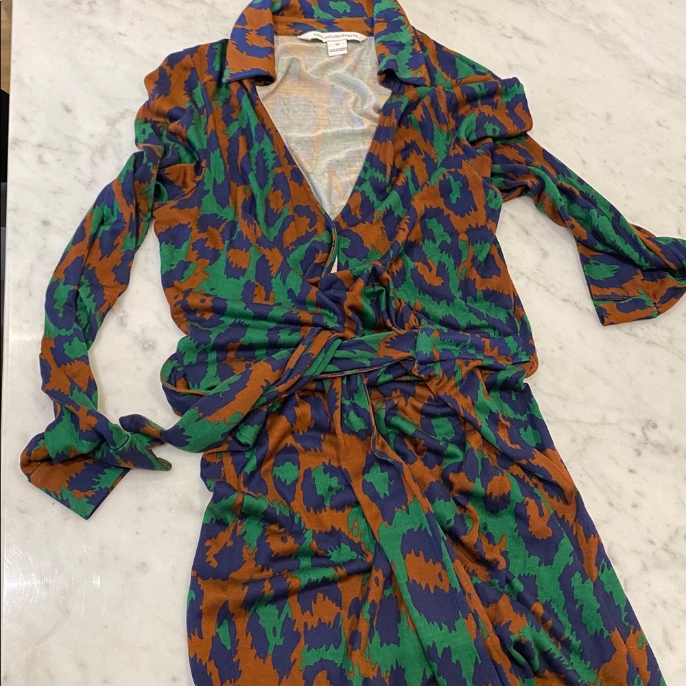 Diane Von Furstenberg Green and Blue Midi Dress